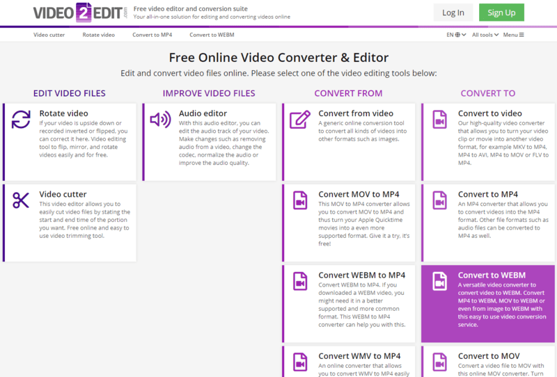 Online WEBM converter on Video2Edit